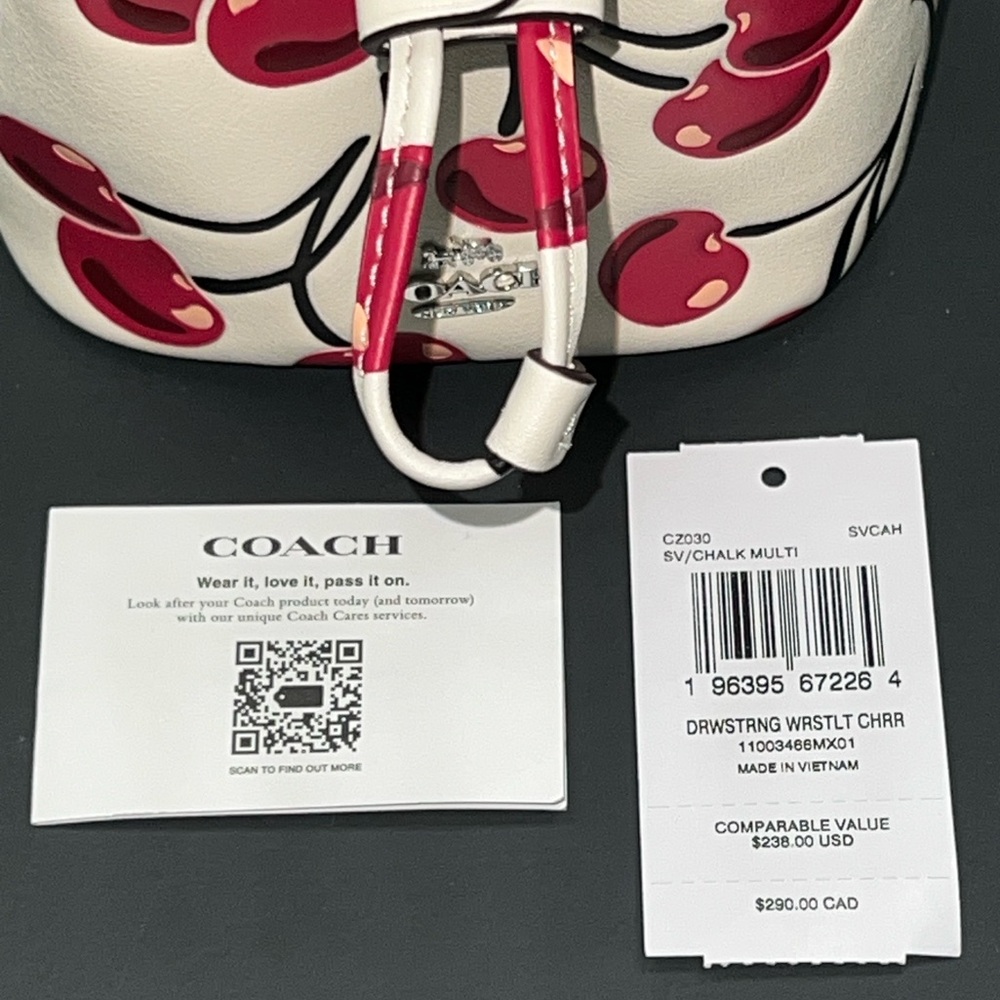 NWT Coach Drawstring Wristlet With Cherry Print - Picture 4 of 9